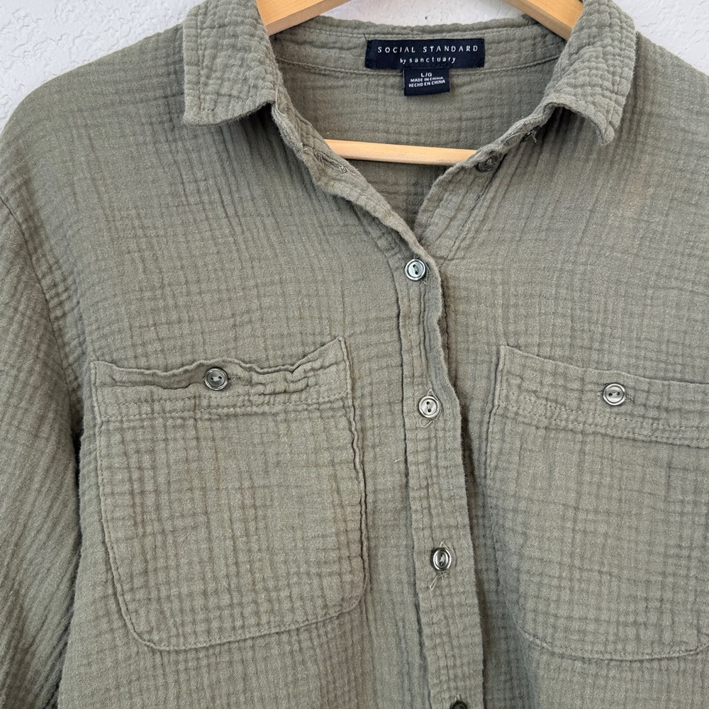 Social Standard by Sanctuary Button Down Shirt Long Sleeve Gauze Green Large - Picture 7 of 10